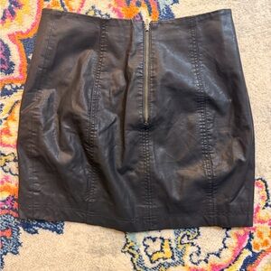 Free People Black Faux Leather Mini Skirt with Exposed Back Zip
